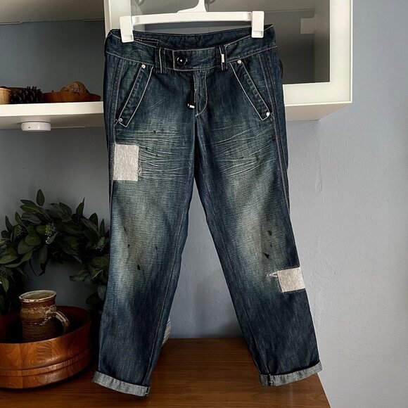 High Everyday Couture Denim Jeans Patches Distressed - Picture 1 of 8